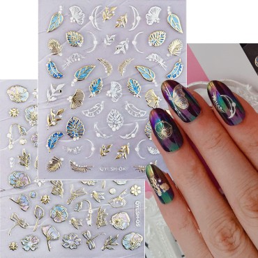 20 Sheet 5D Embossed Nail Art Stickers,Luxury Gold...