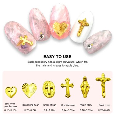 60 Pcs Gold Cross Charms for 3D Nail Art Design Me...