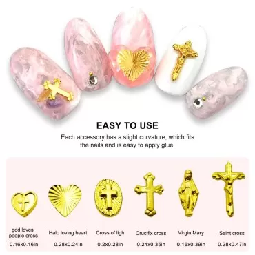 60 Pcs Gold Cross Charms for 3D Nail Art Design Me...
