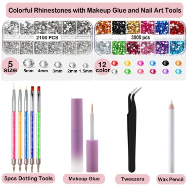 5100Pcs Face Gems Face Jewels with Makeup Glue, FI...