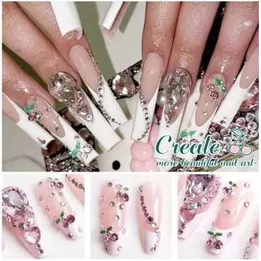 40 Pcs 3D Cherry Nail Charms Cherry Nail Rhineston...