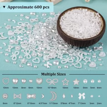 600Pcs 3D Multi Shapes Nail Charms and Flatback Pe...