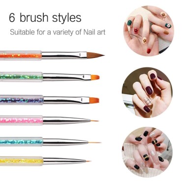 iminoo 6PCS Nail Art Brushes,Double Ended Nail Lin...