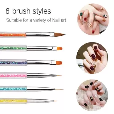 iminoo 6PCS Nail Art Brushes,Double Ended Nail Lin...