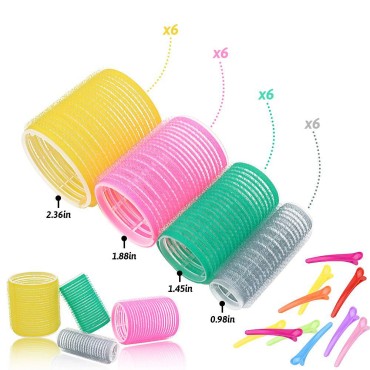Hair Rollers Set, Self Grip Jumbo 2.5 Inch Hair Rollers Curlers,Salon Hair Dressing Rollers for Hair DIY, Curly Hairstyle Tools for Women, Multicolor (54mm 44mm 32mm 25mm 24Pack)