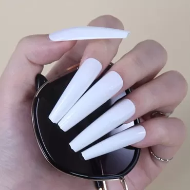Long Press on Nails, Rosy Finch Stick on Nails XXL Extra Long Coffin Acrylic False Nails Full Cover Fake Nails with Nail Glue Nail File for Women,White