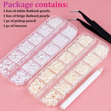 2700 Pcs Flat Back Pearls Kits 1 Box of Flatback W...