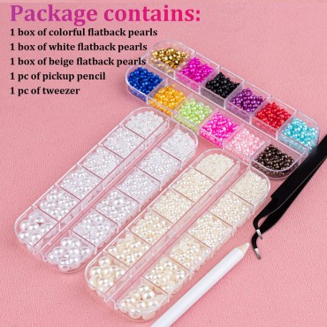 3800 Pcs 3 Boxes Flat Back Pearls Kits Flatback Co...