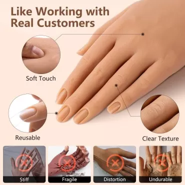 ROMAGIO Practice Hand for Acrylic Nails, Realistic Silicone Nail Practice Hand Mannequin, Flexible Fake Hand Acrylic Nail Kit, Nail Supplies for Nail Art Display Suitable Practice Tools for Manicurists(Left Hand)