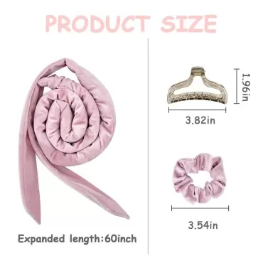 Heatless Hair Curler, Heatless Curling Rod Headband for Long Hair, No Heat Curl Ribbon Heatless Curlers to Sleep in Overnight, Hair Curler DIY Hair Styling Tools Formers with Hair Clips (Pink)