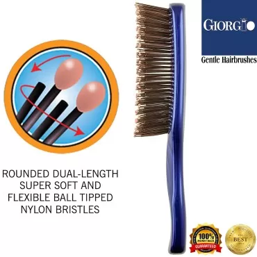 Giorgio GIO2B Blue 6.25 inch Gentle Touch Detangler Hair Brush for Men Women and Kids. Soft Bristles for Sensitive Scalp. Wet and Dry for all Hair Types. Scalp Massager Brush Stimulate Hair Growth