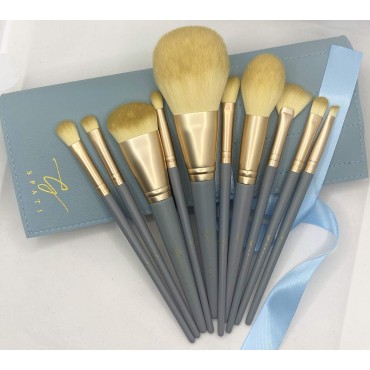 SPATI Makeup Brush Set, 10 pcs Soft Grey Blue Prem...