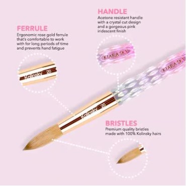 Kiara Sky Pink Crystal Acrylic Kolinsky Nail Brush...