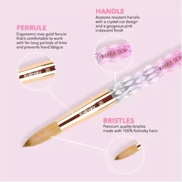 Kiara Sky Pink Crystal Acrylic Kolinsky Nail Brush...