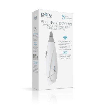 Pure Enrichment PureNails Express Cordless Manicure and Pedicure System - Portable, Battery-Powered Nail File with 5 Interchangeable Attachments, 2 Speeds and Storage Bag - Ideal for Travel & Home