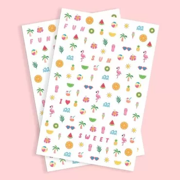 xo, Fetti Kids Summer Nail Stickers - 484 Decals | Birthday Girl Pool Party Favors, DIY Home Activity, Fun in The Sun Gift, Cute Nail Art Transfer, Flamingos, Palm Tree, Fruit, Ice Cream