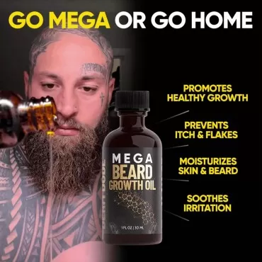 Derm Dude Mega Beard Growth Oil Loaded with All-Natural Jojoba Oil, Japanese Peppermint Oil, Castor Oil, Promotes Natural Healthy Facial Hair Growth for Men, Beard Thickener, 2 Pack