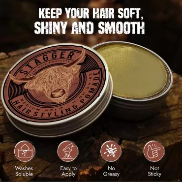 STAGGER Hair Pomade with Medium Hold and High Shine - Hair Styling Product Easy to Wash Out - Mens Hair Pomade Styling Cream Water Based Palmade for All Hair Types (Single)