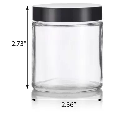JUVITUS 4 oz / 120 ml Clear Thick Glass Straight Sided (12 pack) + Small Glass Balm Jar (Black Smooth lids)
