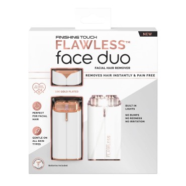 Finishing Touch Flawless Women's Painless Hair Remover Face Duo, Facial Electric Shaver Device, Dermatologist Approved, Hypo-allergenic, White/Rose Gold