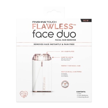 Finishing Touch Flawless Women's Painless Hair Remover Face Duo, Facial Electric Shaver Device, Dermatologist Approved, Hypo-allergenic, White/Rose Gold