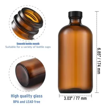 L-Lei 2 Pack Empty Amber Glass Spray Pump Bottles,16 oz Soap Dispenser Refillable Container for Essential Oils, Cleaning Products, or Aromatherapy - Durable Black Trigger Sprayer and Pump top