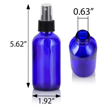 JUVITUS 4 oz / 120 ml Cobalt Blue Glass Boston Round Bottle with Black Fine Mist Spray (10 pack) + Funnel