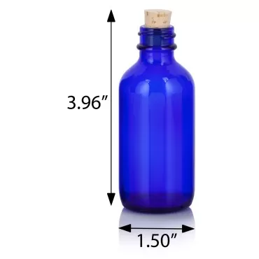 JUVITUS 2 oz Cobalt Blue Glass Boston Round Bottle with Cork Stopper Closure (6 Pack) + Funnel
