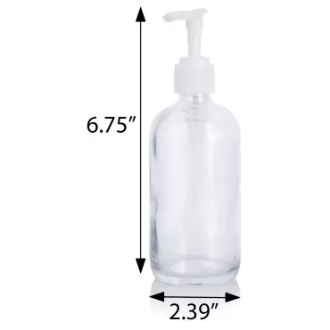 JUVITUS 8 oz Clear Boston Round Thick Plated Glass Bottle with White Lotion Pump (2 Pack)
