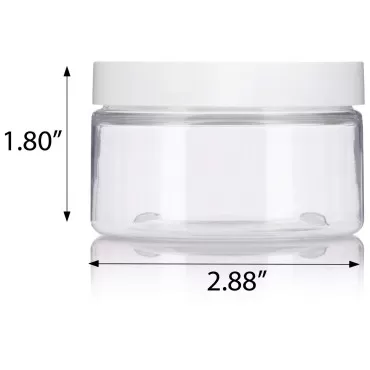 JUVITUS 4 oz Clear PET Plastic Refillable Low Profile Jar with White Lid (Pack of 12)