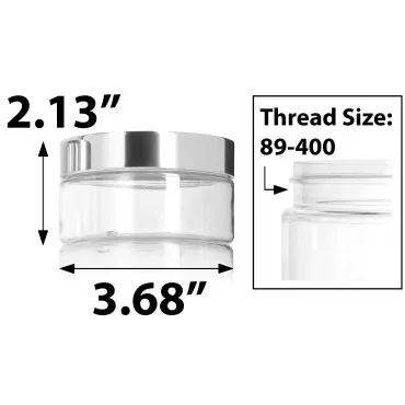 JUVITUS 8 oz Clear PET Plastic (BPA Free) Refillable Low Profile Jar with Silver Overshell Lids (6 pack)