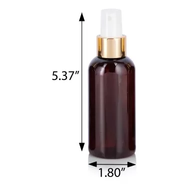 JUVITUS 4 oz Amber Boston Round PET Plastic Bottles with Gold Fine Mist Sprayer Atomizer (12 Pack)