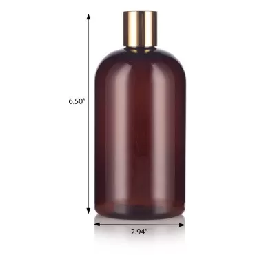 JUVITUS Amber 16 oz Boston Round PET Plastic Bottles (BPA Free) with (12 pack) (Gold Disc Cap)