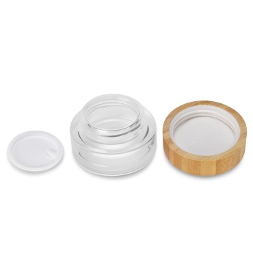 1 OZ / 30ML Clear Round Glass Jars with Bamboo Woo...