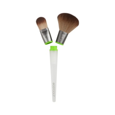 EcoTools Interchangeables Total Senses Foundation Makeup Brush Duo, For Liquid, Cream, & Powder Products, Customizable Makeup Brushes For Foundation, Eco Friendly, Cruelty-Free & Vegan, 2 Piece Set