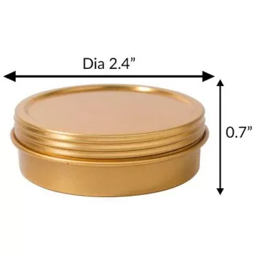JUVITUS 2 oz Gold Metal Steel Tin Flat Container with Tight Sealed Twist Screwtop Cover Lid (6 Pack)