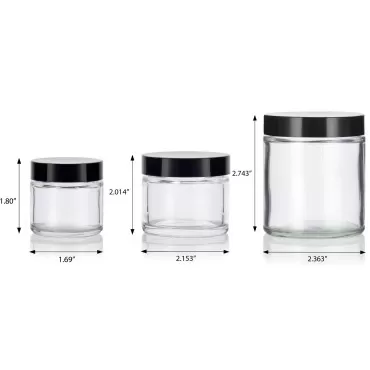 JUVITUS 12 piece Clear Glass Straight Sided Jar Multi Size Set : Includes 4-1 oz, 4-2 oz, and 4-4 oz Clear Glass Jars with Black Lids + Spatulas for Aromatherapy, Essential Oils, Travel and Home