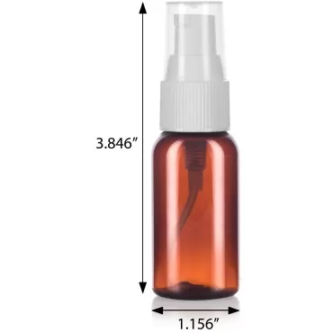 JUVITUS Amber 1 oz / 30 ml Boston Round PET (BPA Free) Plastic Bottle with White Treatment Pump (12 pack) + Funnels