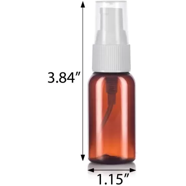 JUVITUS Amber 1 oz / 30 ml Boston Round PET (BPA Free) Plastic Bottle with White Treatment Pump (24 pack) + Funnels