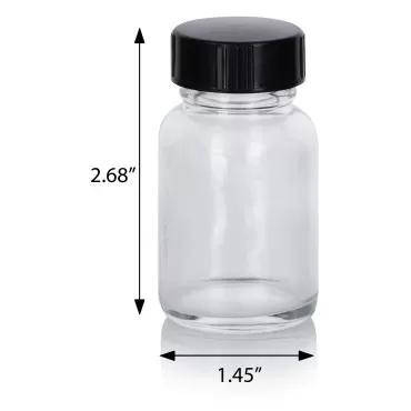 JUVITUS 1 oz Clear Glass Wide Mouth Bottle with Phenolic Cap (24 pack) + Funnel