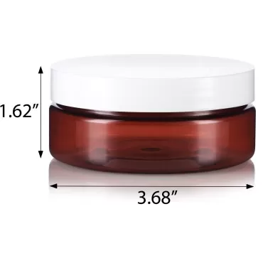JUVITUS 4 oz / 120 ml Amber Plastic PET Refillable Extra Low Profile Jar (BPA Free) with White Lid (12 Pack)