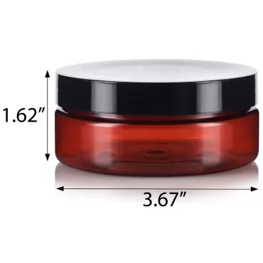 JUVITUS 4 oz / 120 ml Amber Plastic PET Refillable Extra Low Profile Jar (BPA Free) with Black Lid (6 Pack)