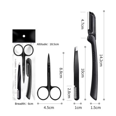 3pc Eyebrow Set. Includes scissors, tweezers with comb and foldable razor.