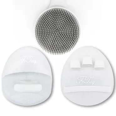 FeTuq Set of 3 Silicone Bath Brushes - Pack Includes Silicone Body Scrubber, Facial Cleansing Brush, Silicone Back Scrubber for Shower with Long Handle - Body Buffer Silicone Scrubber for Dull Skin