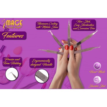 Image Lash Tweezers Set, 5 Pcs Stainless Steel Tweezer Set With Leather Case, Professional Eyelash Tweezers for Extensions With Titanium Coated Tips, Eyelash Extension Tweezers (Rose-Gold)
