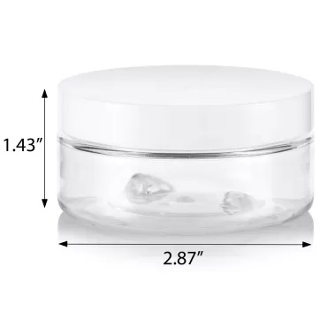 JUVITUS 3 oz Clear PET Plastic (BPA Free) Refillable Low Profile Jar with White Foam Lined Lid (12 Pack)