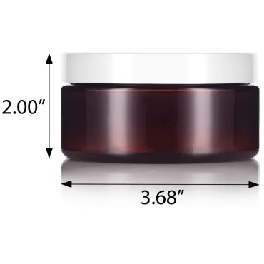 JUVITUS 8 oz Amber PET Plastic (BPA Free) Refillable Low Profile Jar with White Lid (12 pack)