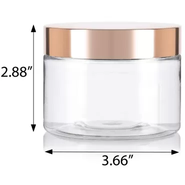 JUVITUS 12 oz Clear PET Plastic (BPA Free) Refillable Low Profile Jar with Gold Metal Overshell Lid (6 pack)