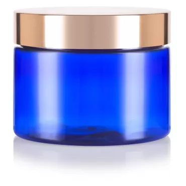 JUVITUS 12 oz Cobalt Blue PET Plastic (BPA Free) Refillable Low Profile Jar with Metal Overshell Lid (12 pack)