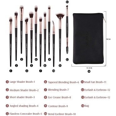 Z'OREYA Eye Makeup Brushes, 12 Pcs Professional Ey...